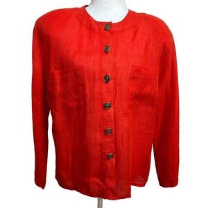 Vtg I. Magnin‎ Linen Blazer Womens 12 Red 80s/90s Minimalist Retro Holiday